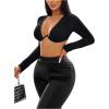 imageSHENHE Womens Deep V Neck Long Sleeve Plunge Crop Top Underwire Push Up Sexy Micro Crop TopBlack