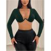 imageSHENHE Womens Deep V Neck Long Sleeve Plunge Crop Top Underwire Push Up Sexy Micro Crop TopDark Green