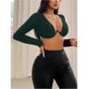 imageSHENHE Womens Deep V Neck Long Sleeve Plunge Crop Top Underwire Push Up Sexy Micro Crop TopDark Green