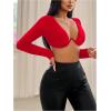 imageSHENHE Womens Deep V Neck Long Sleeve Plunge Crop Top Underwire Push Up Sexy Micro Crop TopRed