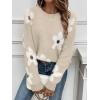imageSHENHE Womens Floral Pattern Crewneck Long Sleeve Drop Shoulder Sweaters Pullover TopsApricot