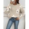 imageSHENHE Womens Floral Pattern Crewneck Long Sleeve Drop Shoulder Sweaters Pullover TopsApricot