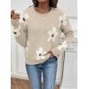 imageSHENHE Womens Floral Pattern Crewneck Long Sleeve Drop Shoulder Sweaters Pullover TopsApricot