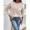 imageSHENHE Womens Floral Pattern Crewneck Long Sleeve Drop Shoulder Sweaters Pullover TopsApricot