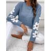 imageSHENHE Womens Floral Pattern Crewneck Long Sleeve Drop Shoulder Sweaters Pullover TopsDusty Blue