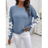 imageSHENHE Womens Floral Pattern Crewneck Long Sleeve Drop Shoulder Sweaters Pullover TopsDusty Blue