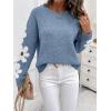 imageSHENHE Womens Floral Pattern Crewneck Long Sleeve Drop Shoulder Sweaters Pullover TopsDusty Blue