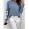 imageSHENHE Womens Floral Pattern Crewneck Long Sleeve Drop Shoulder Sweaters Pullover TopsDusty Blue