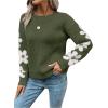 imageSHENHE Womens Floral Pattern Crewneck Long Sleeve Drop Shoulder Sweaters Pullover TopsFloral Green
