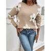 imageSHENHE Womens Floral Pattern Crewneck Long Sleeve Drop Shoulder Sweaters Pullover TopsFloral Khaki