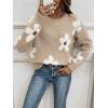imageSHENHE Womens Floral Pattern Crewneck Long Sleeve Drop Shoulder Sweaters Pullover TopsFloral Khaki