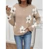 imageSHENHE Womens Floral Pattern Crewneck Long Sleeve Drop Shoulder Sweaters Pullover TopsFloral Khaki