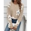 imageSHENHE Womens Floral Pattern Crewneck Long Sleeve Drop Shoulder Sweaters Pullover TopsFloral Khaki
