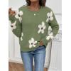 imageSHENHE Womens Floral Pattern Crewneck Long Sleeve Drop Shoulder Sweaters Pullover TopsFlower Green
