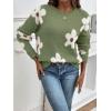 imageSHENHE Womens Floral Pattern Crewneck Long Sleeve Drop Shoulder Sweaters Pullover TopsFlower Green