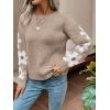 imageSHENHE Womens Floral Pattern Crewneck Long Sleeve Drop Shoulder Sweaters Pullover TopsFlower Khaki