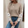 imageSHENHE Womens Floral Pattern Crewneck Long Sleeve Drop Shoulder Sweaters Pullover TopsFlower Khaki