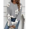 imageSHENHE Womens Floral Pattern Crewneck Long Sleeve Drop Shoulder Sweaters Pullover TopsGrey