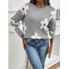 imageSHENHE Womens Floral Pattern Crewneck Long Sleeve Drop Shoulder Sweaters Pullover TopsGrey