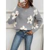 imageSHENHE Womens Floral Pattern Crewneck Long Sleeve Drop Shoulder Sweaters Pullover TopsGrey