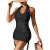 imageSHENHE Womens Hollow Out Cover Up Dress Drawstring Side Halter Sleeveless Beach SwimsuitBlack