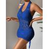 imageSHENHE Womens Hollow Out Cover Up Dress Drawstring Side Halter Sleeveless Beach SwimsuitBlue