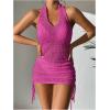 imageSHENHE Womens Hollow Out Cover Up Dress Drawstring Side Halter Sleeveless Beach SwimsuitHot Pink