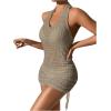 imageSHENHE Womens Hollow Out Cover Up Dress Drawstring Side Halter Sleeveless Beach SwimsuitSolid Khaki