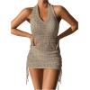 imageSHENHE Womens Hollow Out Cover Up Dress Drawstring Side Halter Sleeveless Beach SwimsuitSolid Khaki