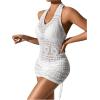 imageSHENHE Womens Hollow Out Cover Up Dress Drawstring Side Halter Sleeveless Beach SwimsuitWhite