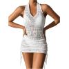 imageSHENHE Womens Hollow Out Cover Up Dress Drawstring Side Halter Sleeveless Beach SwimsuitWhite