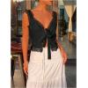 imageSHENHE Womens Lace Trim V Neck Tops Tie Font Sleeveless Tank Top Elegant Going Out TopBlack