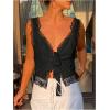 imageSHENHE Womens Lace Trim V Neck Tops Tie Font Sleeveless Tank Top Elegant Going Out TopBlack