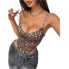 imageSHENHE Womens Leopard Print Cut Out Backless Spaghetti Strap Sexy High Cut BodysuitBrown
