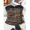 imageSHENHE Womens Leopard Print Mesh Tube Twist Front Strapless Ruched Sexy Y2k Tube TopsBrown