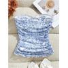 imageSHENHE Womens Leopard Print Mesh Tube Twist Front Strapless Ruched Sexy Y2k Tube TopsFloral Blue White