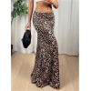 imageSHENHE Womens Low Rise Leopard Maxi Ruched Y2k Fishtail Long Bodycon Skirt Brown Medium