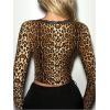 imageSHENHE Womens Sexy Leopard Lace Open Front Crop Top Tie Front Slim Fitted Long Sleeve T ShirtDeep Khaki