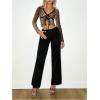 imageSHENHE Womens Sexy Leopard Lace Open Front Crop Top Tie Front Slim Fitted Long Sleeve T ShirtDeep Khaki