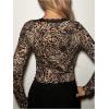 imageSHENHE Womens Sexy Leopard Lace Open Front Crop Top Tie Front Slim Fitted Long Sleeve T ShirtLight Brown