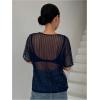 imageSHENHE Womens Striped See Through Mesh Crew Neck Short Sleeve Sheer Sexy Tee TopDeep Blue