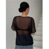 imageSHENHE Womens Striped See Through Mesh Crew Neck Short Sleeve Sheer Sexy Tee TopDeep Blue