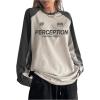 imageSHENHE Womens Color Block Crew Neck Star Graphic Raglan Shirt Loose Long Sleeve Tee TopGrey and Apricot