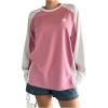 imageSHENHE Womens Color Block Crew Neck Star Graphic Raglan Shirt Loose Long Sleeve Tee TopWhite and Pink