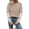 imageSHENHE Womens Floral Pattern Crewneck Long Sleeve Drop Shoulder Sweaters Pullover TopsFlower Khaki