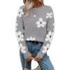 imageSHENHE Womens Floral Pattern Crewneck Long Sleeve Drop Shoulder Sweaters Pullover TopsGrey