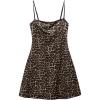 imageSHENHE Womens Leopard Dress Spaghetti Strap Animal Print A Line Flare Mini Cami DressDark Brown