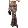 imageSHENHE Womens Low Rise Leopard Maxi Ruched Y2k Fishtail Long Bodycon Skirt Brown Medium