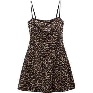 imageSHENHE Womens Leopard Dress Spaghetti Strap Animal Print A Line Flare Mini Cami DressDark Brown
