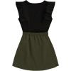 imageSHENHE 2pcs Girls Skirt Outfits Ruffled Ribbed Cap Sleeve T Shirt and Button Down Tie Front Skirt SetBlack and Green